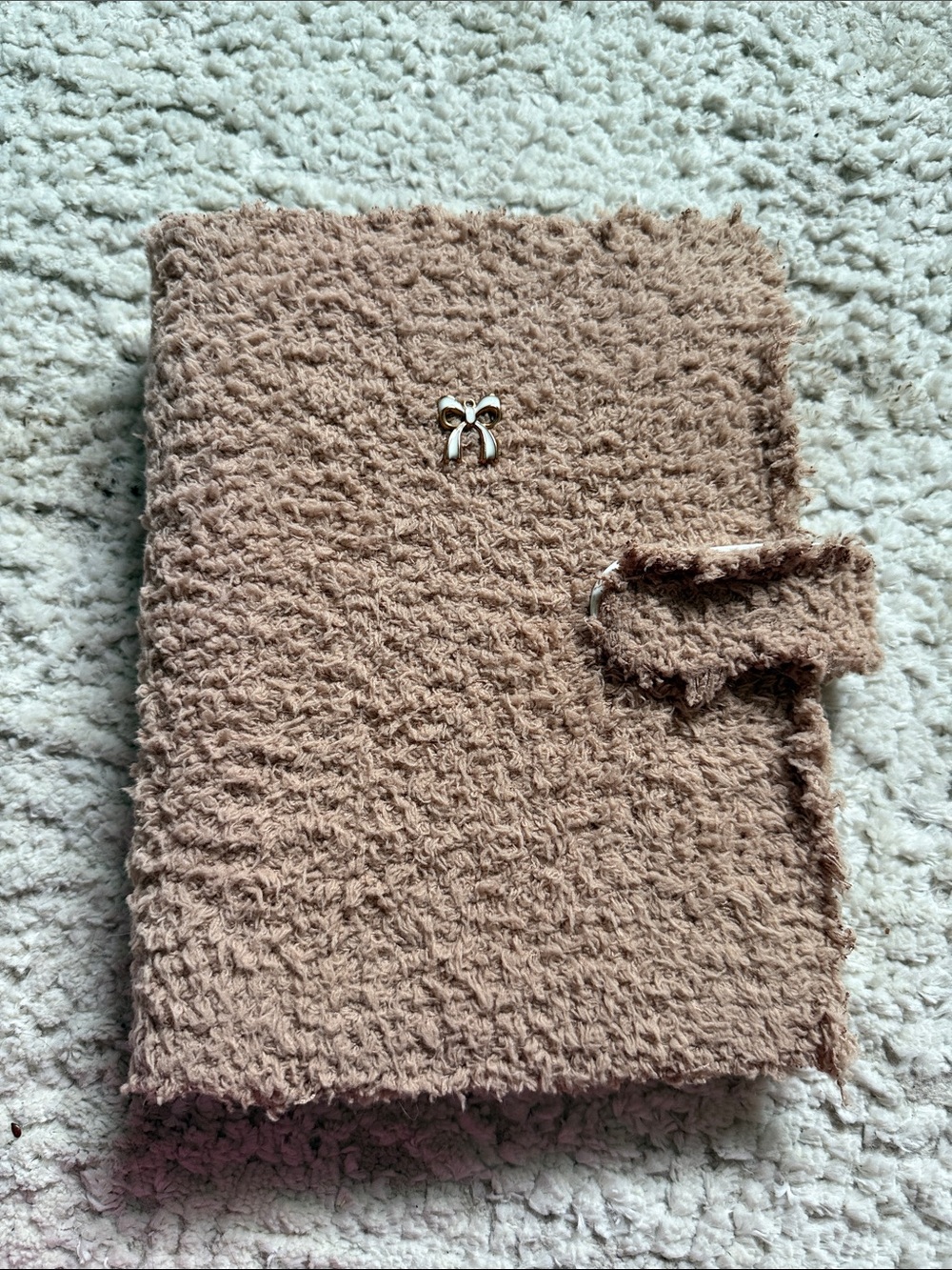 Handmade Cozy Fuzzy Journal Cover with Bow Charm - Taupe